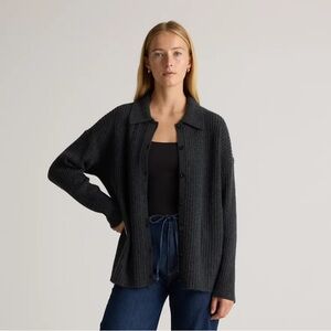 Quince Mongolian Cashmere Wide-Rib Oversized Collared Cardigan - Small